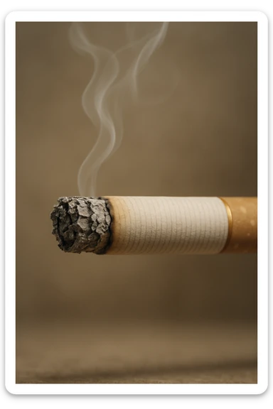 realistic style detailed cigarette, visible ash, curling smoke sticker