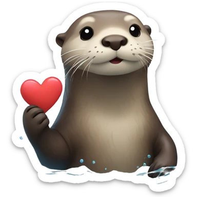 otter in water with a heart sticker