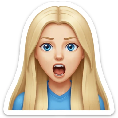 beautiful white girl with long straight blonde hair blue eyes screaming yelling sticker