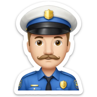 Male police officer wearing white cap, mustache, realistic portrait sticker