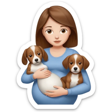 White woman pregnant brown hair with dog sticker