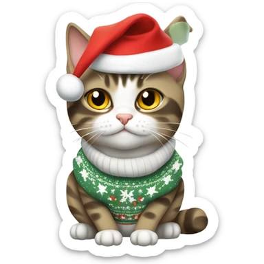 European shorthair cat wearing christmas Sweatshirt  sticker