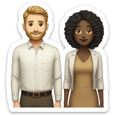 Black woman straight hair  and  brunette white man with beard couple sticker
