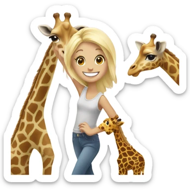Blonde girl dancing with a giraffe sticker
