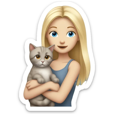 blond blue eyed girl holding a grey cat and a brown kitten sticker