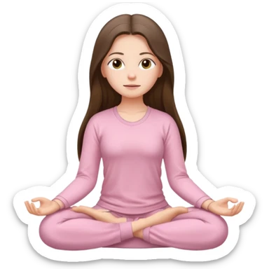 pretty white brunette teen long hair with hazel eyes in light pink meditating sticker
