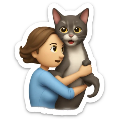 Gato abrazando a una mujer de manera muy tierna sticker