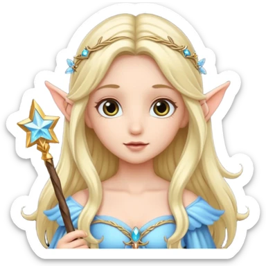 long haired fairy with normal sized eyes and a wand sticker