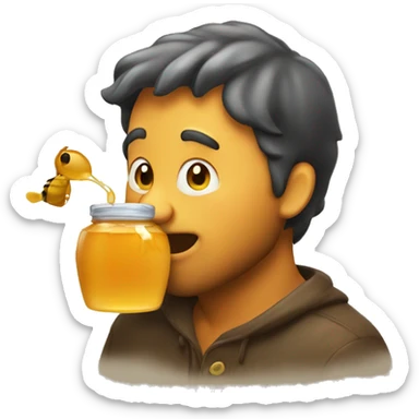 Man eating honey from honey pot  sticker