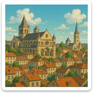 ghibli style Poitiers cityscape or landmark, France sticker