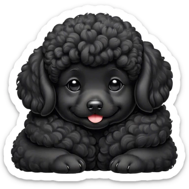 Meme-Worthy Cute Sleeping Black Poodle Portrait Emoji, Head resting peacefully with a contented smile, showcasing a delightfully elegant build and a luxuriously soft, curly jet-black Fur, eyes shut in a serene nap, Simplified yet hilariously adorable features, highly detailed, glowing with a soft, drowsy light, high shine, relaxed and utterly lovable, stylized with an air of playful laziness, bright and heartwarming, soft glowing outline, capturing the essence of a comically sleepy companion, so meme-worthy it feels like it could instantly become the next viral sensation of adorable slumber! sticker