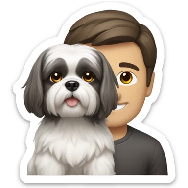 A brunette guy with grey and white shitzu sticker