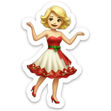 dansing blonde woman in christmas dress full body sticker