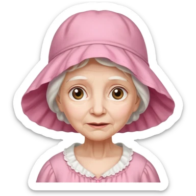 sick old woman with pink night gown, pink bonnet on her head sticker