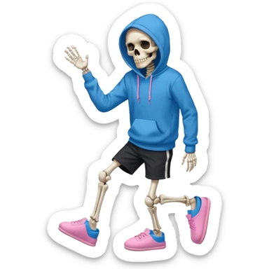 Skeleton with blue hoodie and black shorts and pink slippers sticker