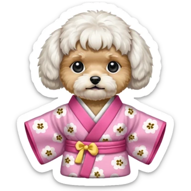 All White face Maltipoo with pink kimono sticker