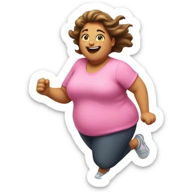 fat woman in pink shirt running happily sticker