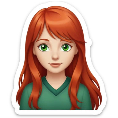 Long red hair white girl with bangs, green eyes, dimples  sticker