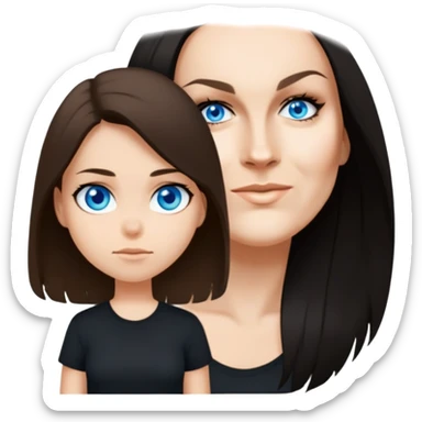 female, wearing black tshirt,  black longer hair sticker