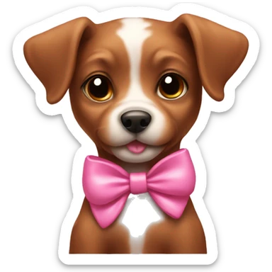 brown puppy with a small coquette pink bow on its head sticker