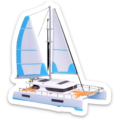 a lagoon 42 catamaran with no wording on the boat  sticker