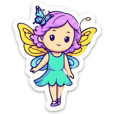 Whimsical fairy girl with butterfly wings, flowing hair, and enchanted aura sticker
