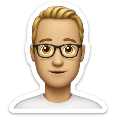 white male with a big forehead, glasses and slight stubble sticker