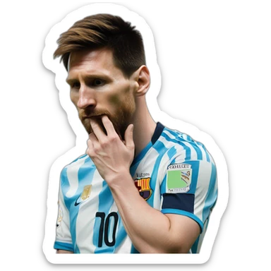 Lionel Messi thinking with his hand on his chin  sticker