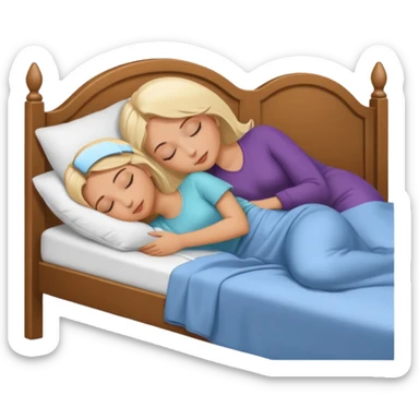 Brunette women sleeping in bed on white blonde woman sticker