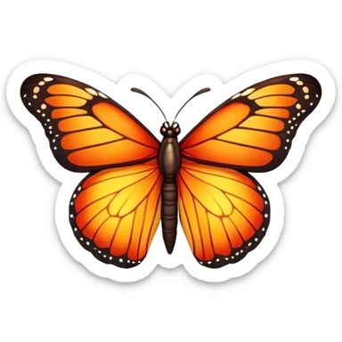 Cinematic Realistic Noble monarch Butterfly Portrait Emoji, Poised and elegant, with delicate, translucent wings rendered in rich ruby and scarlet hues, a slender, graceful body with intricately detailed textures, and soft, reflective eyes, illuminated by natural light, high shine, intelligent and regal, styled with an air of refined natural splendor, focused and attentive, soft glowing outline, capturing the essence of a watchful and confident monarch butterfly that appears to emerge majestically from the screen! sticker