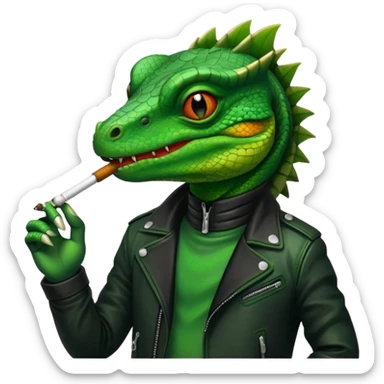 Lizard in a black jacket smoking a blunt sticker