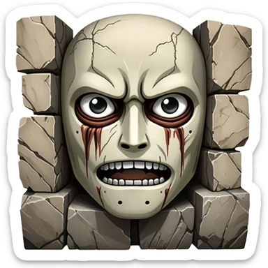 Colossal wall from Attack on Titan with giant faces embedded in it sticker
