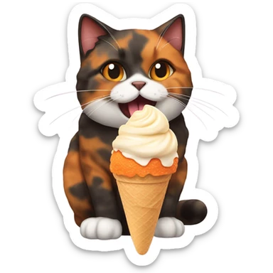 Fat Tortoiseshell cat eating ice cream sticker