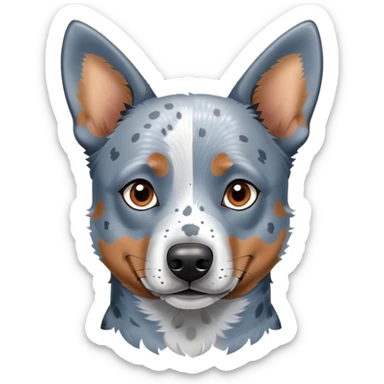 head shot of a blue heeler cattle dog with speckled blue-gray coat and pointed ears sticker