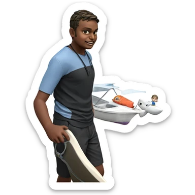 boy on beach with boat sticker