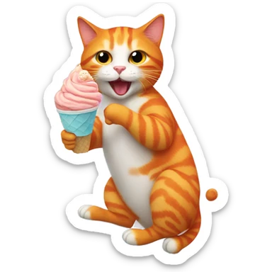 Orange cat eating an ice cream while riding a surfboard sticker