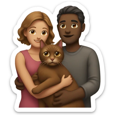 Couple hugging with a brown cat sticker