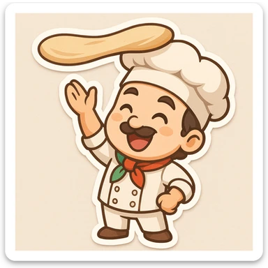 smiling Italian chef spinning pizza dough sticker