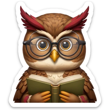 wise owl with glasses and book sticker