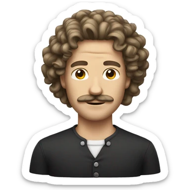 a white guy with mustache and long curly hair  sticker