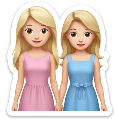 happy blonde girl in light blue dress and long hair brunette girl in light pink dress pride and prejudice sticker