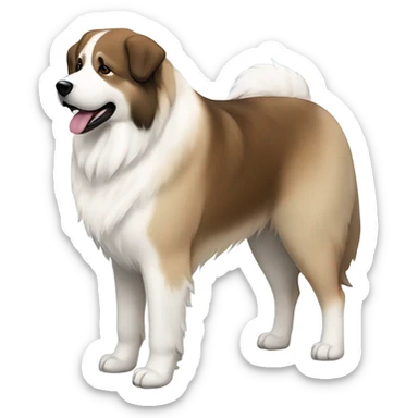 White and brown Great Pyrenees and big dark Akita standing next to each other sticker