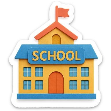 paper craft style school building sticker