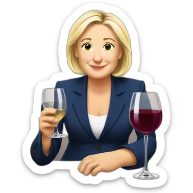 Marine le pen avec un verre de vin sticker
