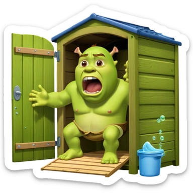 Shrek. Ayo, pee pee poo poo check! PEE PEE POO POO OO OOOOOHHHH PEE PEE POO POO (autotuned except for Shrek. Ayo, pee pee poo poo check!) Part 4 but this time, he screams really loudly while poop bubbles off his wooden porta potty! sticker