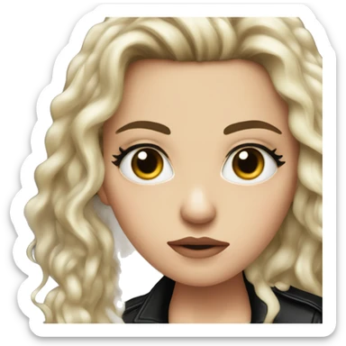 White girl, with long curly black hair,  wearing black shirt and black leather jacket, rolling her eyes annoyed sticker