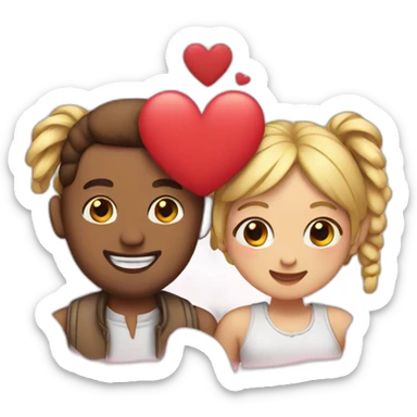 Man loves woman with pigtails, heart between them sticker