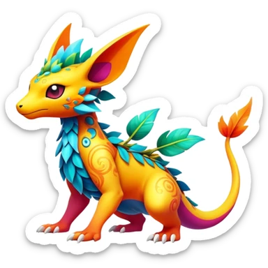 Elemental magical colorful exotic animesque Pokémon-Fakémon-animal-creature sticker