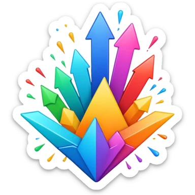 Exploding upward graph bursting through play button sticker