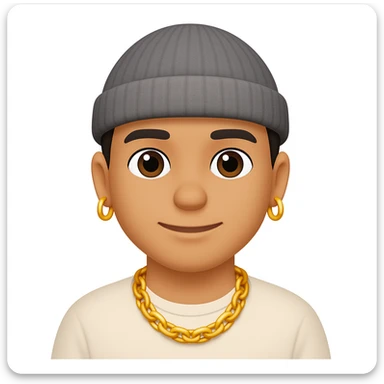 Create an image of a man with a gold chain and a beanie hat in the style of emoji style. The style should resemble emoji aesthetics with clear, simple, and colorful features. sticker
